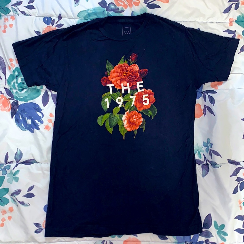 The 1975 Floral Logo Navy T-Shirt from Hot Topic | Band Shirt